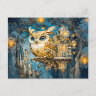 Mystische Eule im Baum Burg Postkarte