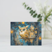 Mystische Eule im Baum Burg Postkarte (Stehend Vorderseite)