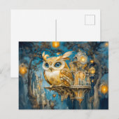 Mystische Eule im Baum Burg Postkarte (Vorne/Hinten)