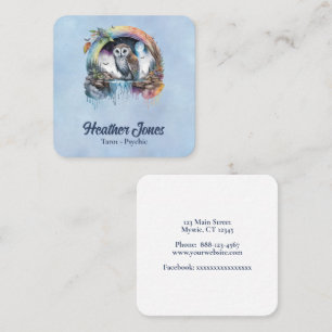 Mystische Eule in gedämpften Wasserfarben Quadratische Visitenkarte