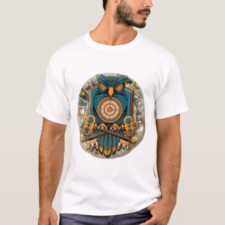 Mystische Eule mit Schlüsseln und goldener Uhr T-Shirt