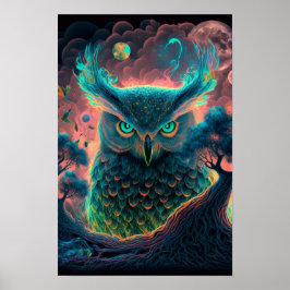 Mystische Eule psychedelisches Poster | Geisttier 