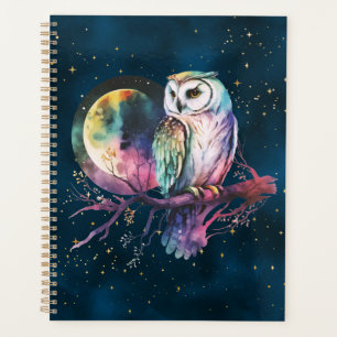 Mystische Eulen-Mondlicht-Aquarell-Nacht-Himmel-Ku Planer