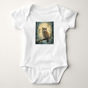 Mystische Eulen-Mondlicht-Waldkunst Wald-Eule I Baby Strampler