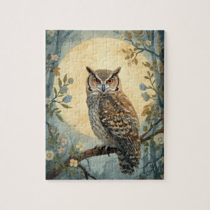 Mystische Eulen-Mondlicht-Waldkunst Wald-Eule I Puzzle