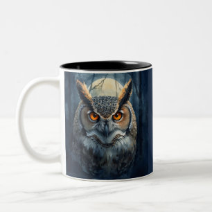 Mystische Eulen-Wasserfarbenkunst Dunkle Waldmon Zweifarbige Tasse