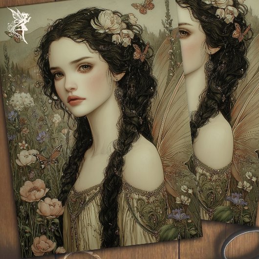 Mystische Faibe mit Blütenkrone und Schmetterlinge Seidenpapier