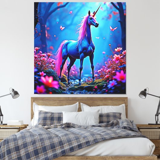 Mystische Fantasy-Einhorn-Kunst Leinwanddruck (Insitu (Schlafzimmer))