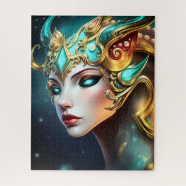 Mystische Fantasy-Königin-Porträt mit goldener Kro Puzzle