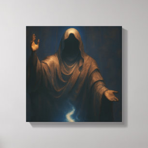 Mystische Flamme mit verhüllter Figur - Kunstprint Leinwanddruck