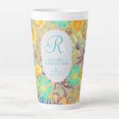 Mystische Floral Monogramm Grau Latte Tasse (Vorderseite)