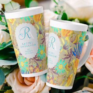 Mystische Floral Monogramm Grau Latte Tasse