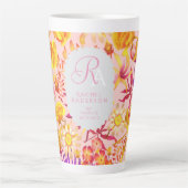 Mystische Floral Monogramm rosa Latte Tasse blühen (Vorderseite)