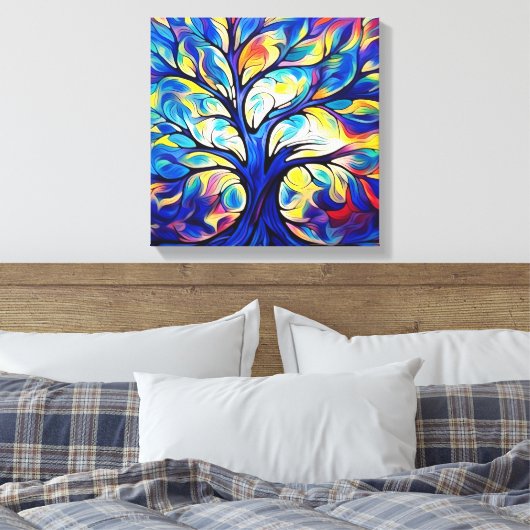 Mystische Flüstern, Fantasiebaum in Multicolor Leinwanddruck (Insitu (Schlafzimmer))