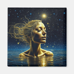 Mystische Frau, die unter den Sternen meditiert Magnet