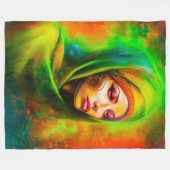 Mystische Frau in Neonfarben Fleecedecke (Vorderseite (Horizontal))