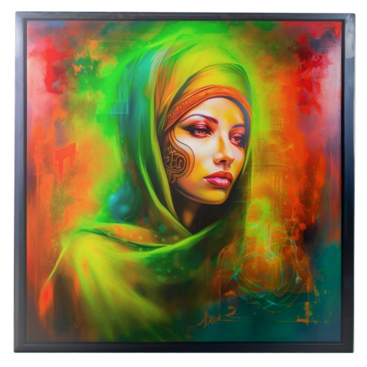Mystische Frau in Neonfarben Fliese (Vorderseite)