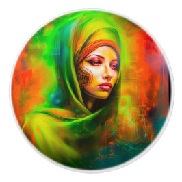 Mystische Frau in Neonfarben Keramikknauf