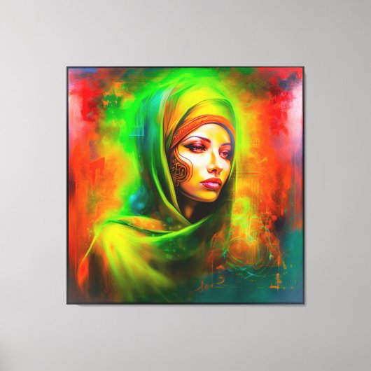 Mystische Frau in Neonfarben Leinwanddruck (Vorderseite)