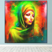 Mystische Frau in Neonfarben Leinwanddruck (Insitu (Holzboden))