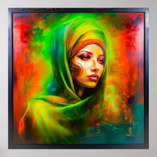 Mystische Frau in Neonfarben Poster