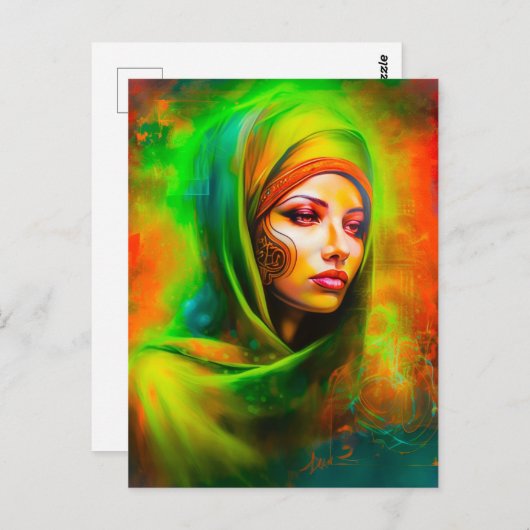 Mystische Frau in Neonfarben Postkarte (Vorne/Hinten)