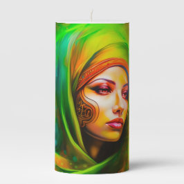 Mystische Frau in Neonfarben Stumpenkerze