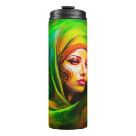 Mystische Frau in Neonfarben Thermosbecher