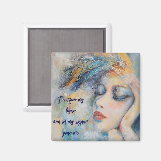 Mystische Frau mit Feathers Magnet (Vorderseite/Rückseite)