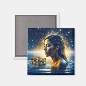 Mystische Frau mit Tiger schwimmen Magnet (Vorderseite/Rückseite)