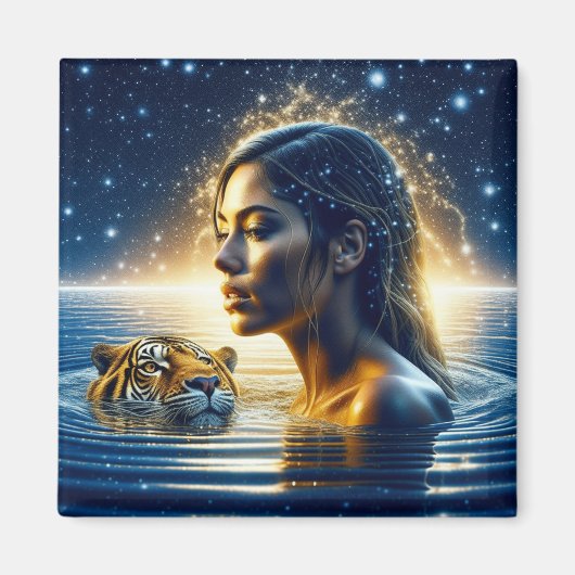 Mystische Frau mit Tiger schwimmen Magnet (Vorne)