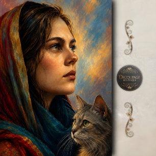 Mystische Frau und Katze Decoupage Seidenpapier
