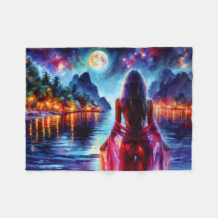 Mystische Frau unter Vollmond-Reflexionen Kunst Fleecedecke