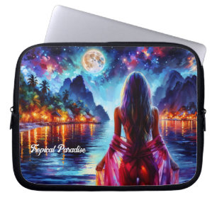 Mystische Frau unter Vollmond-Reflexionen Kunst Laptopschutzhülle