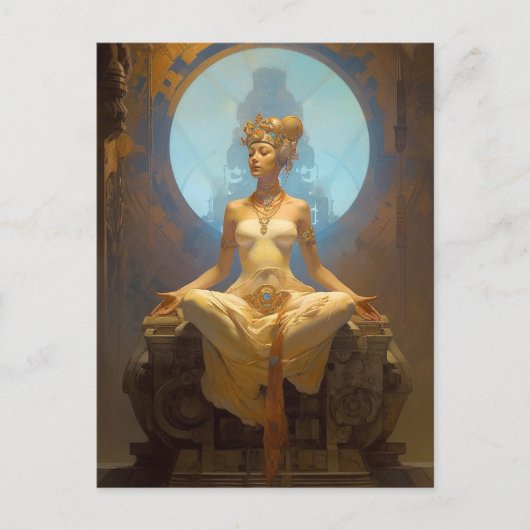 Mystische Frauen meditieren Blue Gold Fantasy Art Postkarte (Vorderseite)