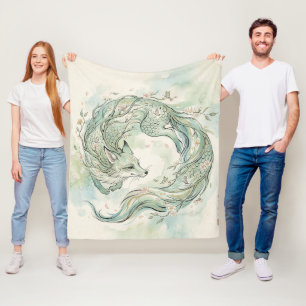 Mystische Fuchsdrachen-Aquarellkunst (1) Fleecedecke