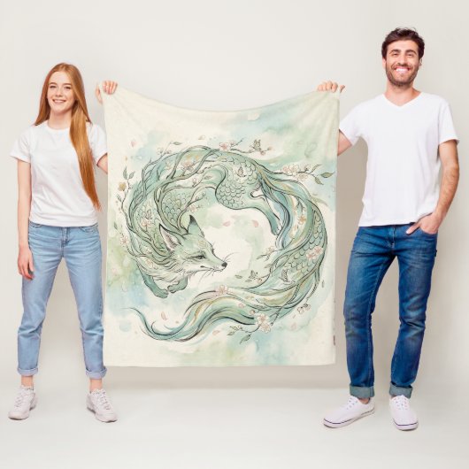 Mystische Fuchsdrachen-Aquarellkunst (1) Fleecedecke (Beispiel)