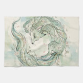 Mystische Fuchsdrachen-Aquarellkunst (1) Geschirrtuch (Horizontal)