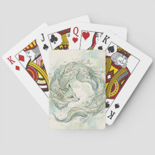 Mystische Fuchsdrachen-Aquarellkunst (1) Spielkarten