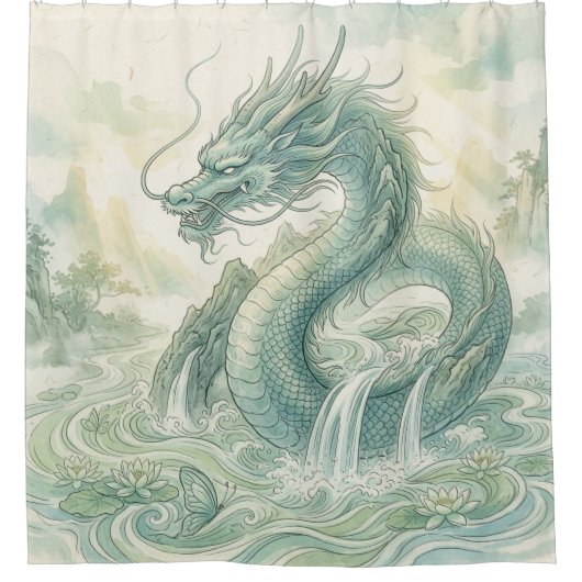 Mystische Fuchsdrachen-Aquarellkunst (2) Duschvorhang (Vorderseite)