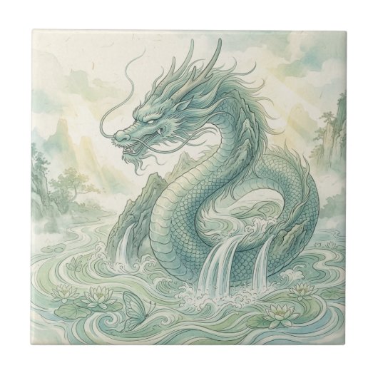 Mystische Fuchsdrachen-Wasserfarbenkunst (2) Fliese (Vorderseite)