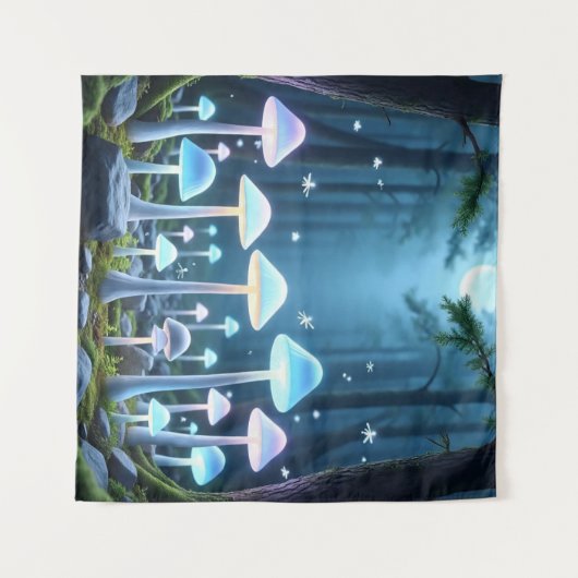 Mystische glühende Pilze Wandteppich (Vorderseite (Horizontal))