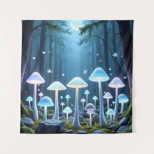 Mystische glühende Pilze Wandteppich (Vorderseite)