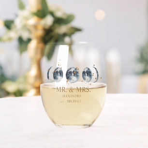 Mystische Goldene Himmlische Mond Hochzeit Weinglas Ohne Stiel