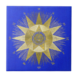 Mystische goldene Sternzeichen-Sonnenstrahlen-Astr Fliese