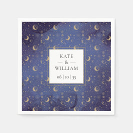 Mystische Goldmonde und -sterne Serviette