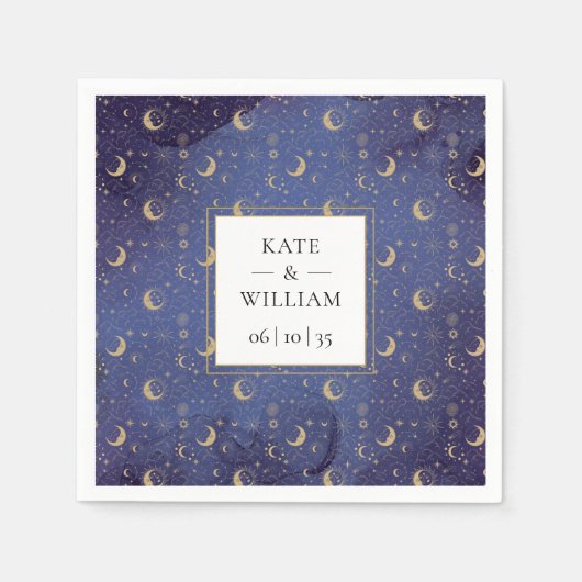 Mystische Goldmonde und -sterne Serviette (Vorderseite)