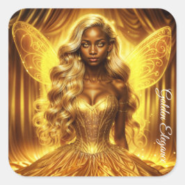 Mystische Göttin des Lichts mit strahlenden Feenfl Quadratischer Aufkleber
