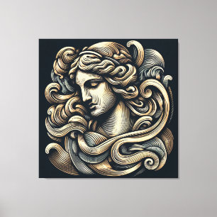 Mystische Göttin - Vintage gravierte Linienkunst Leinwanddruck
