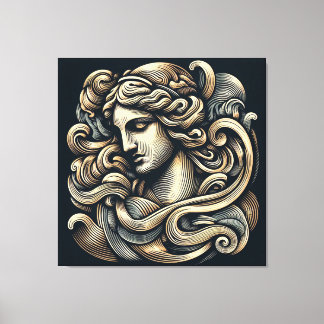 Mystische Göttin - Vintage gravierte Linienkunst Leinwanddruck